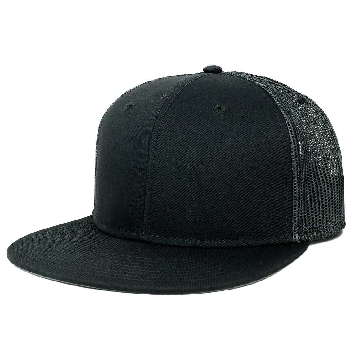 Injae Vina Vietnam Hats Factory Blank Mesh Snapback Cap Structured 6 Panel Flat Brim Trucker Mesh High Profile With Custom Logo 3