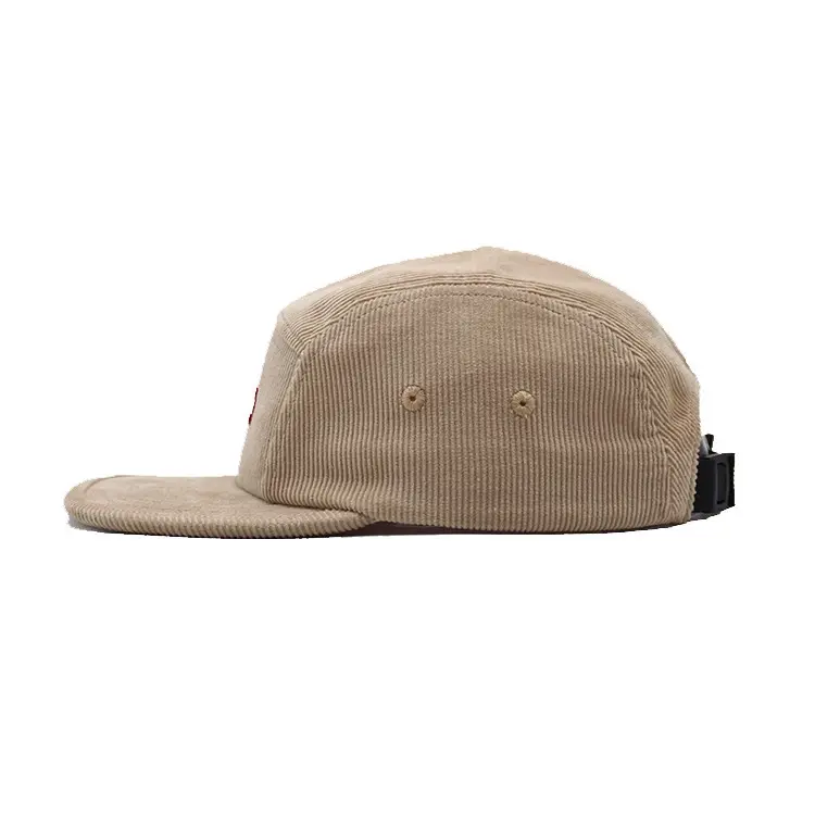Khaki Color Corduroy Camper Cap Visor Unisex Sport Hat 5-Panel Flat Brim High Quality Low Profile Unconstructed Snapback Cap 4