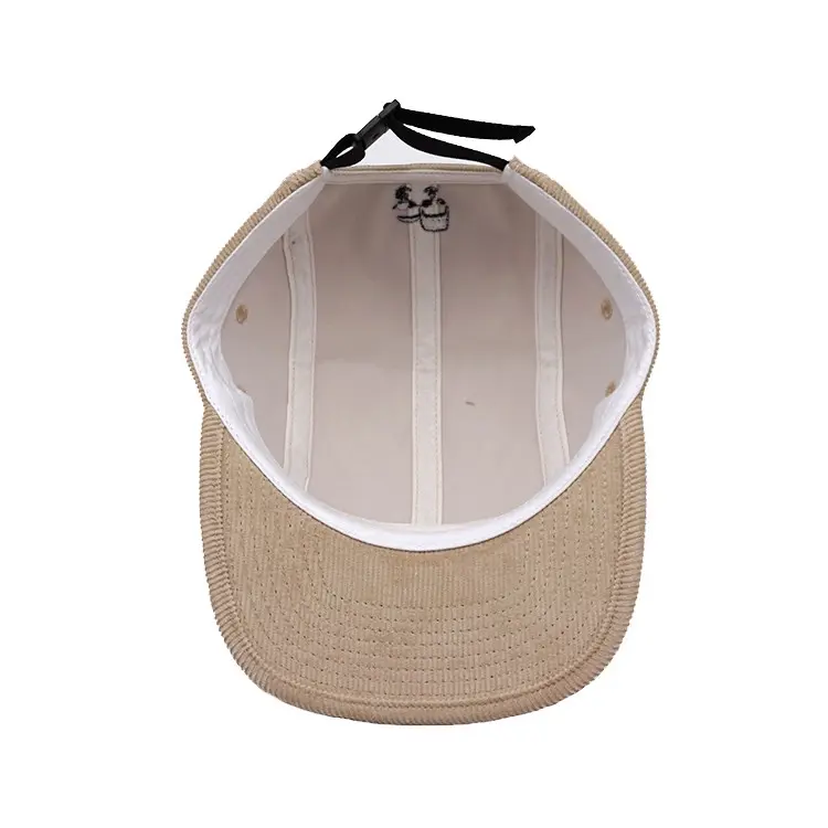 Khaki Color Corduroy Camper Cap Visor Unisex Sport Hat 5-Panel Flat Brim High Quality Low Profile Unconstructed Snapback Cap 6
