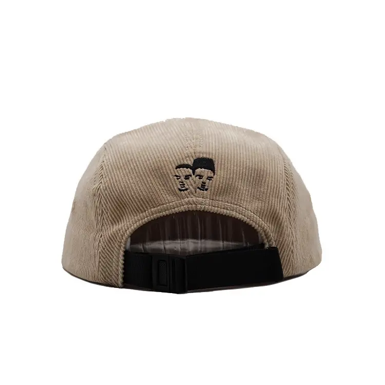 Khaki Color Corduroy Camper Cap Visor Unisex Sport Hat 5-Panel Flat Brim High Quality Low Profile Unconstructed Snapback Cap 5