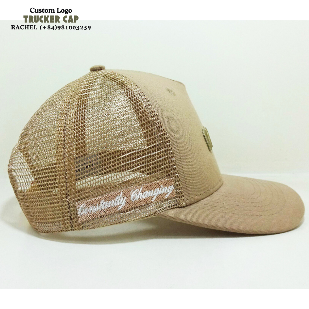 Khaki Trucker Hats 6 Panel Gorras Structured Caps 3D Embroidered Slightly Curved Brim Adjustable Snapback Private Label Snap Tag 5