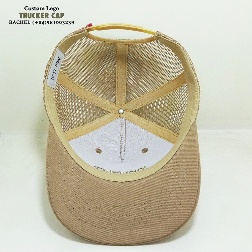 Khaki Trucker Hats 6 Panel Gorras Structured Caps 3D Embroidered Slightly Curved Brim Adjustable Snapback Private Label Snap Tag 6