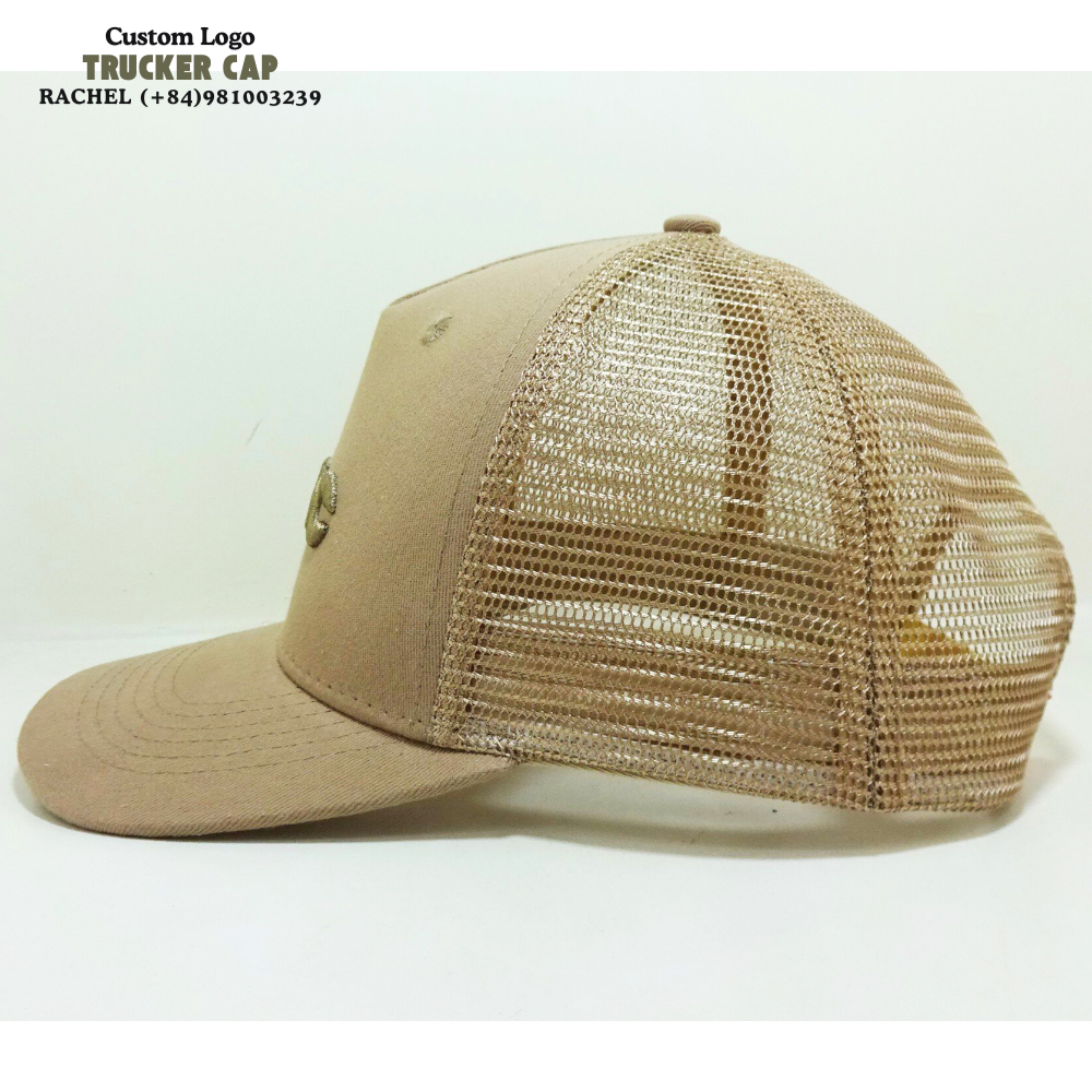 Khaki Trucker Hats 6 Panel Gorras Structured Caps 3D Embroidered Slightly Curved Brim Adjustable Snapback Private Label Snap Tag 4