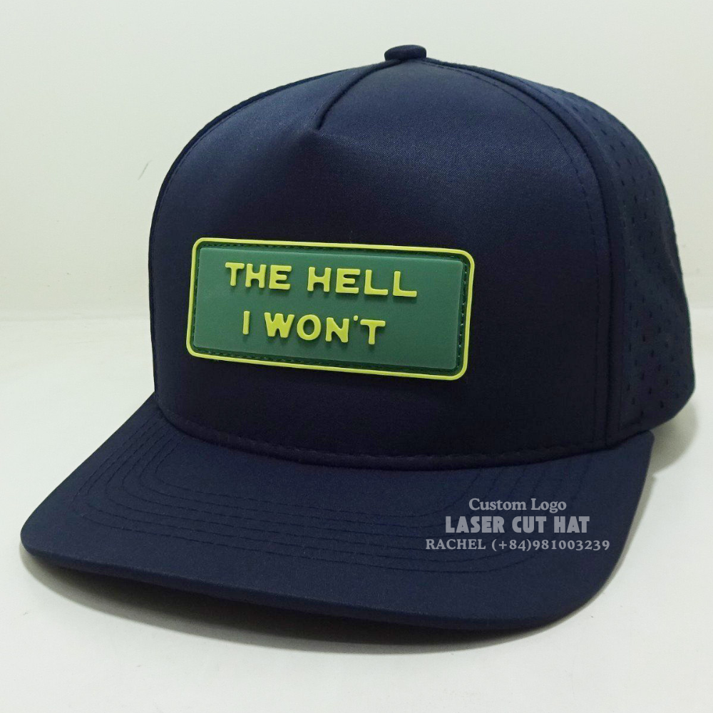 Laser Cut Hats 5 Panel Structured Rubber Patch Waterproof Hole Perforated Slightly Curved Brim Golf Tennis Vietnam Headwear OEM 3