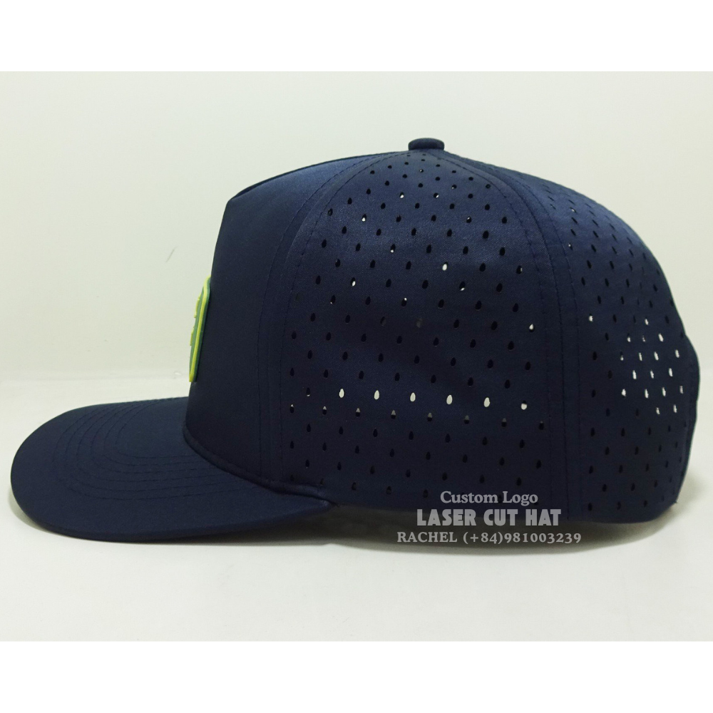 Laser Cut Hats 5 Panel Structured Rubber Patch Waterproof Hole Perforated Slightly Curved Brim Golf Tennis Vietnam Headwear OEM 4