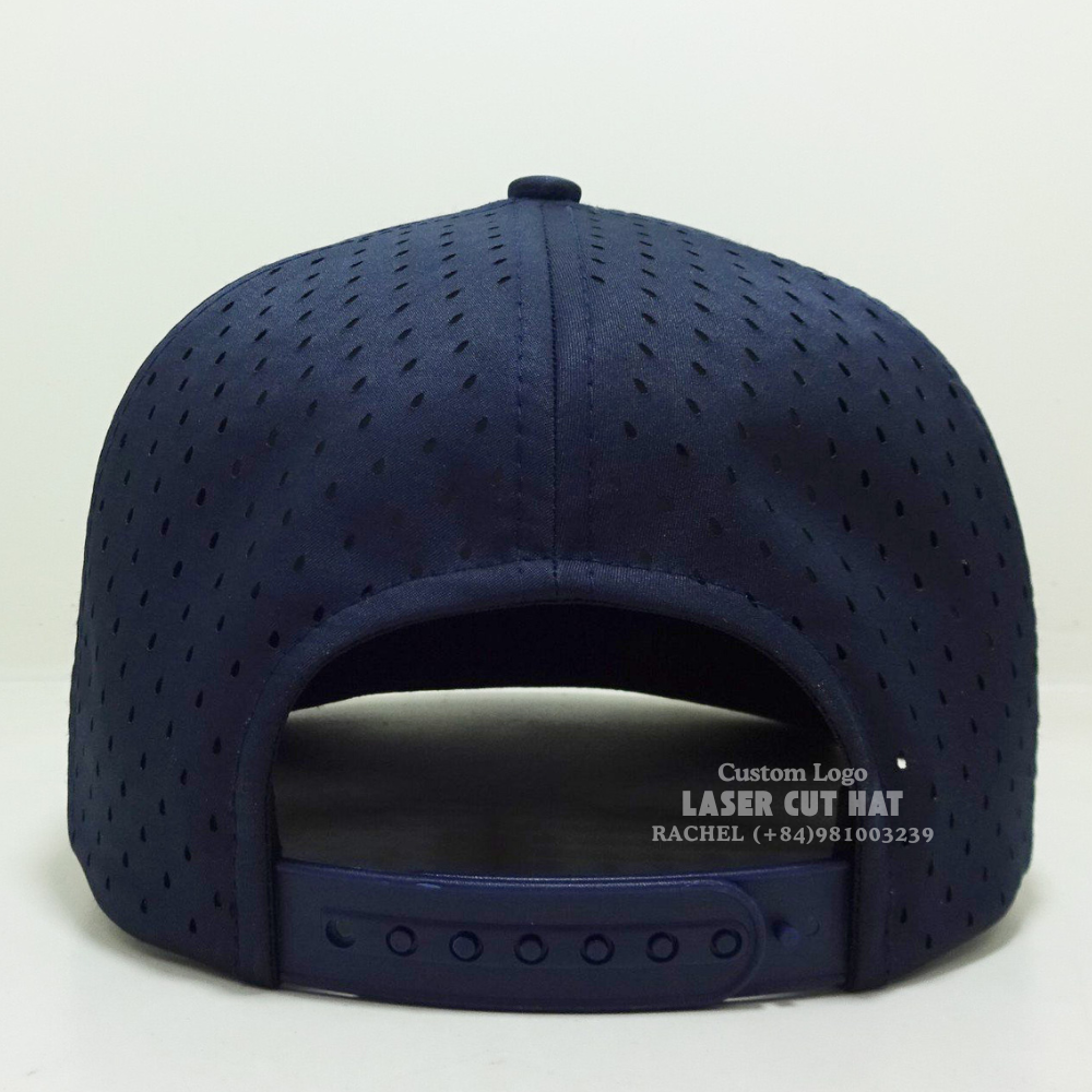 Laser Cut Hats 5 Panel Structured Rubber Patch Waterproof Hole Perforated Slightly Curved Brim Golf Tennis Vietnam Headwear OEM 7