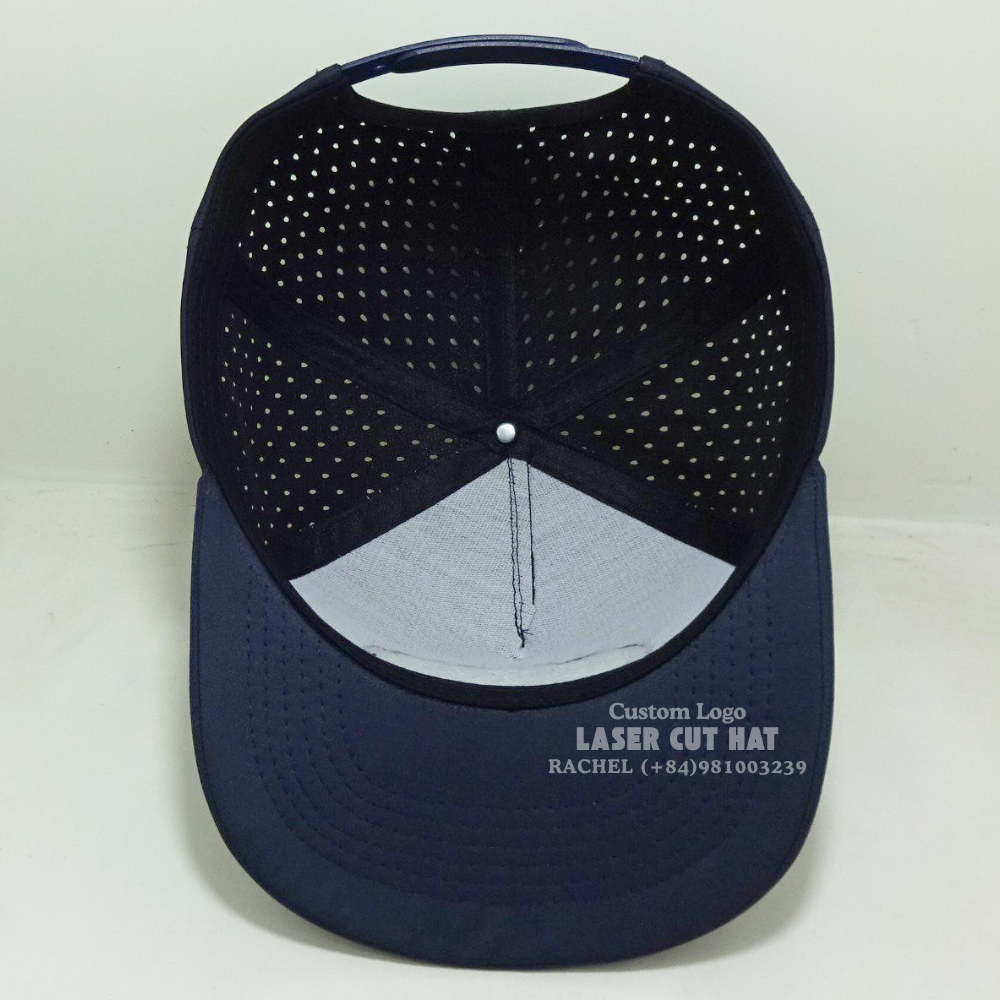 Laser Cut Hats 5 Panel Structured Rubber Patch Waterproof Hole Perforated Slightly Curved Brim Golf Tennis Vietnam Headwear OEM 6