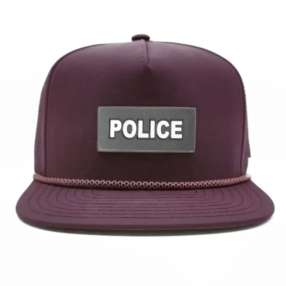 Laser Cut Hole Perforated Waterproof Snapback Rubber Logo Patches With Flat Brim Custom Rope on the Brim Single Breasted Buckle 2