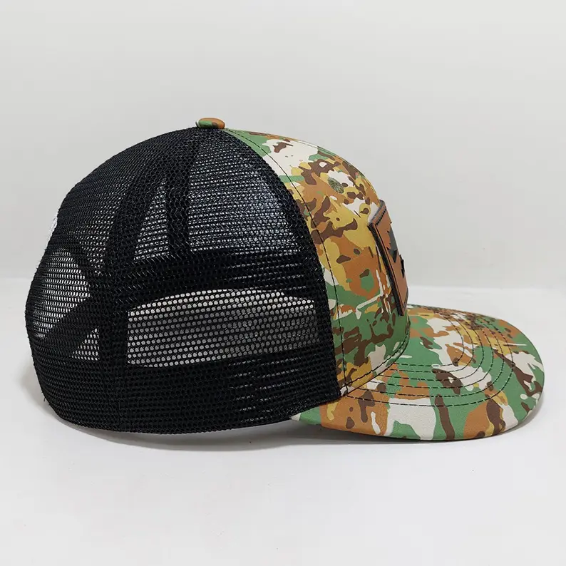 Layers Leather Patch Structured Camo Trucker Hat Mesh Back Vietnam Made Camouflage Caps Pre Curved Brim For Men Women Hunting L1 5