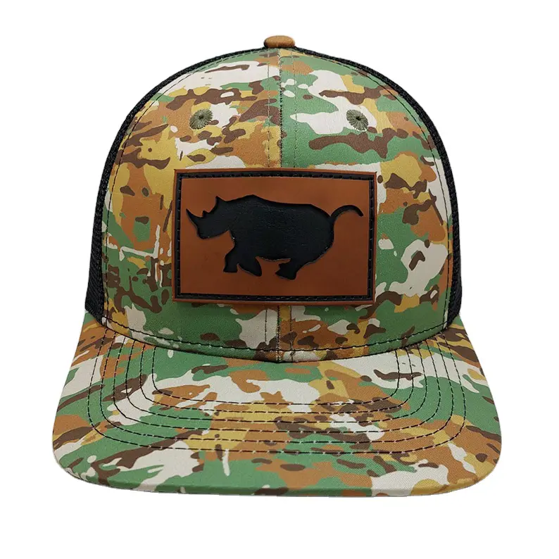 Layers Leather Patch Structured Camo Trucker Hat Mesh Back Vietnam Made Camouflage Caps Pre Curved Brim For Men Women Hunting L1 2