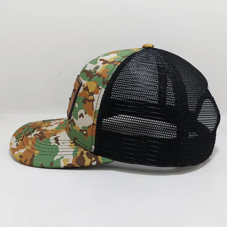 Layers Leather Patch Structured Camo Trucker Hat Mesh Back Vietnam Made Camouflage Caps Pre Curved Brim For Men Women Hunting L1 4