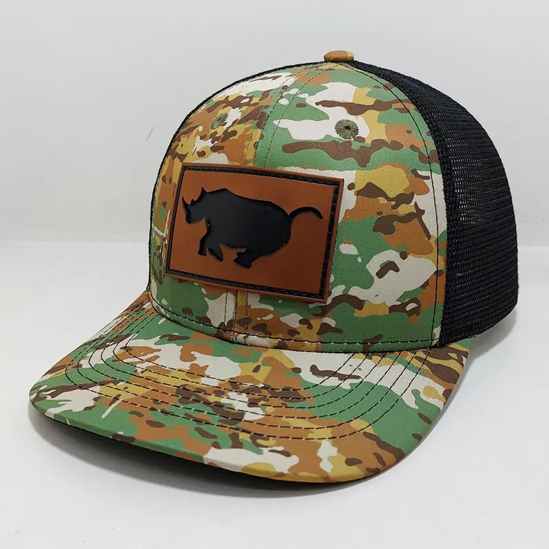 Layers Leather Patch Structured Camo Trucker Hat Mesh Back Vietnam Made Camouflage Caps Pre Curved Brim For Men Women Hunting L1 3
