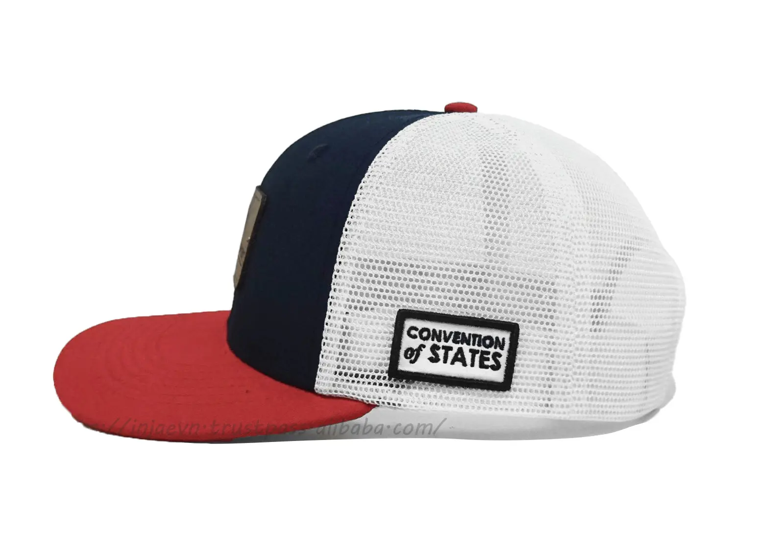 Leather Logo 6-Panel Black Blue and Red Color Medium Profile Cotton and Mesh Fabric Trucker Hat from Vietnam Supplier 3