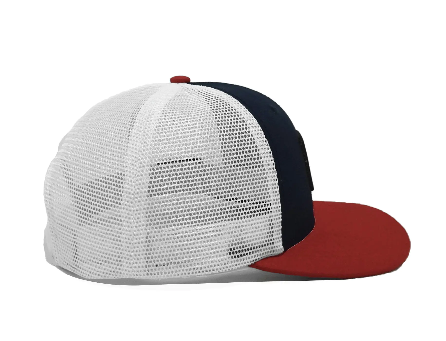 Leather Logo 6-Panel Black Blue and Red Color Medium Profile Cotton and Mesh Fabric Trucker Hat from Vietnam Supplier 4