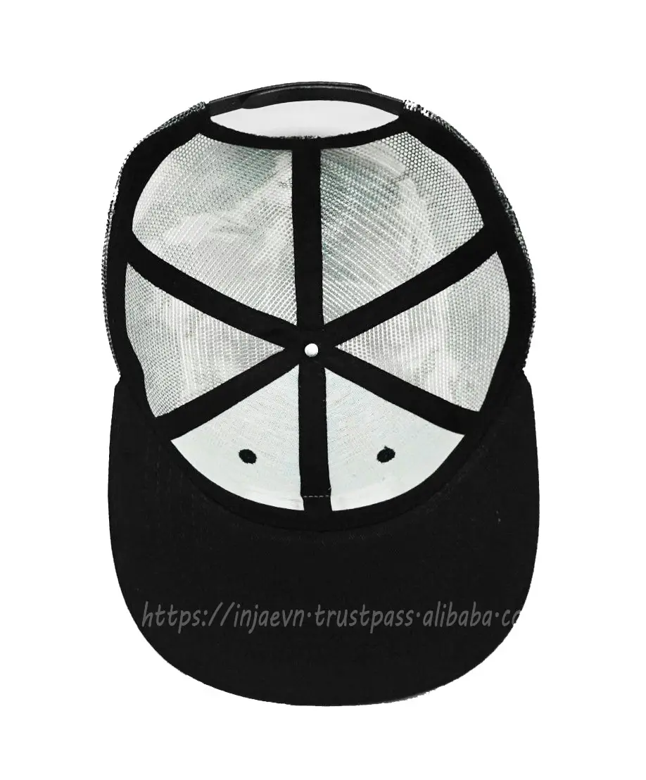 Leather logo 6-Panel Sporty Style Curved Brim Black Color Medium Profile Trucker Hat for Men in Vietnam Factory 6