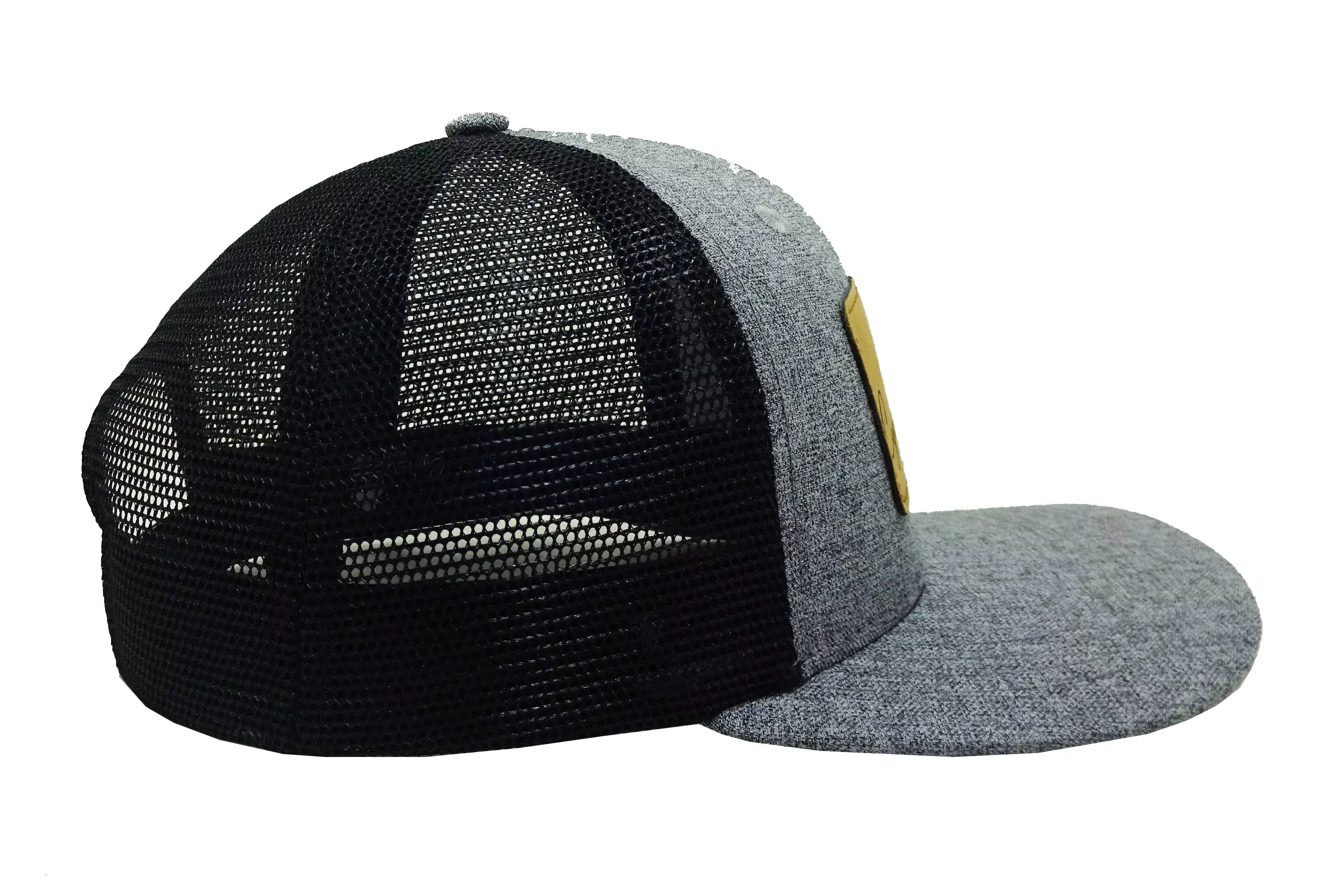 Leather logo Light Grey/ Dark Grey Color 6-Panel Curved Brim High Quality Medium Profile Cotton and Mesh Fabric Trucker Hat 4
