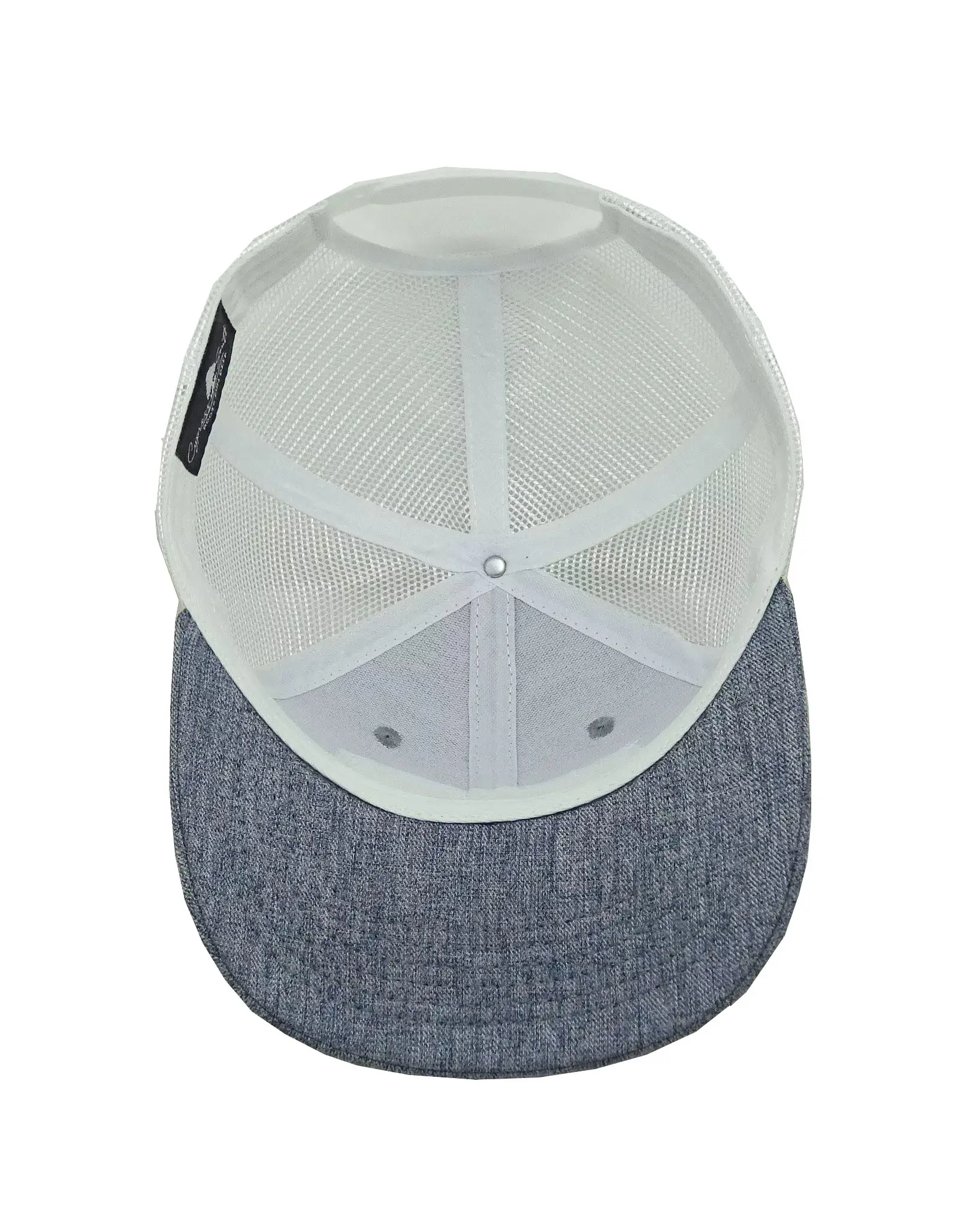 Leather logo Light Grey/ Dark Grey Color 6-Panel Curved Brim High Quality Medium Profile Cotton and Mesh Fabric Trucker Hat 5