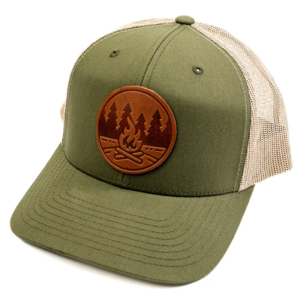 Leather Logo Patch R 112 Trucker Hat 6 Panel Goras Contrast Stitching Lines Brim Mesh Plastic Single Row Buckle Snapback Closure 3
