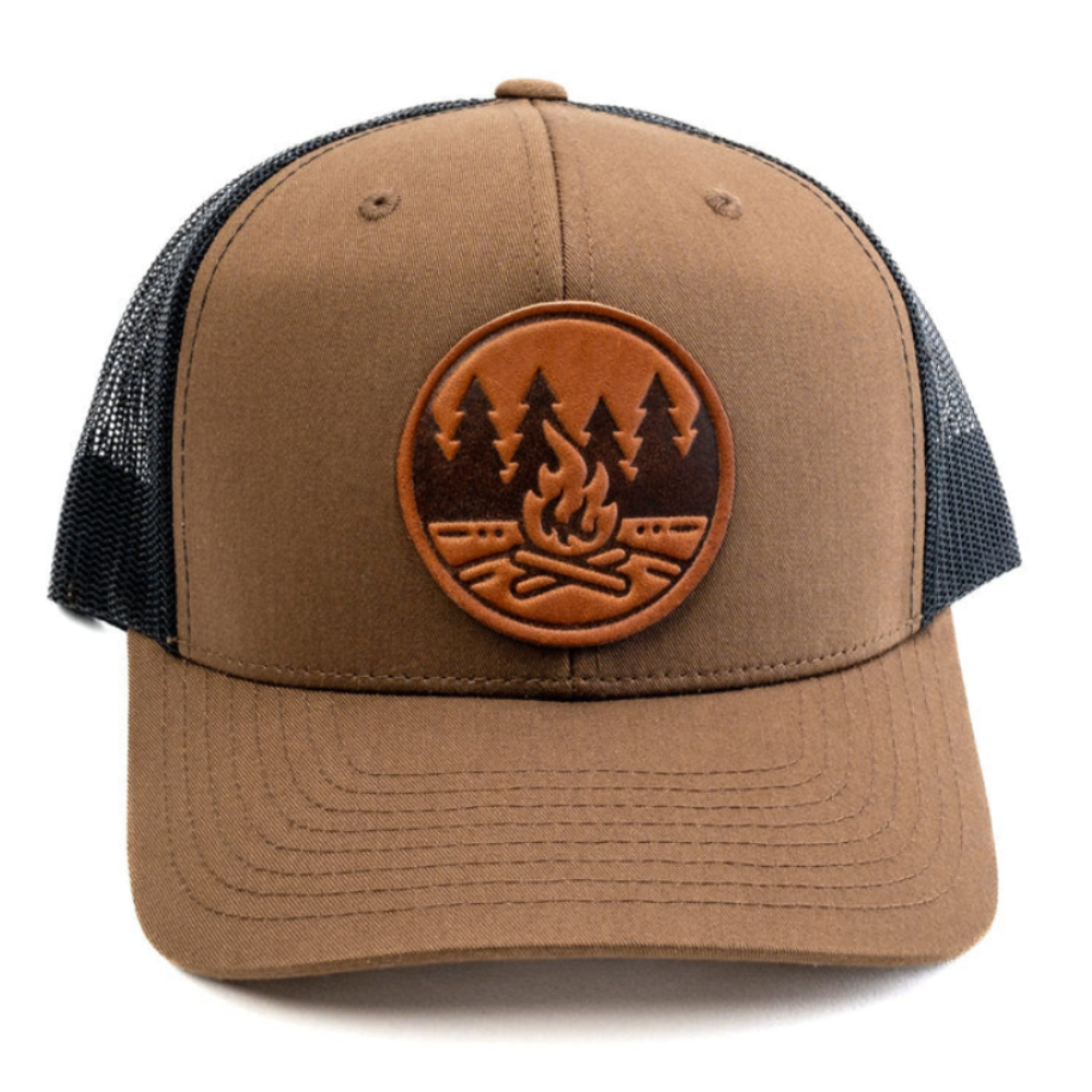 Leather Logo Patch R 112 Trucker Hat 6 Panel Goras Contrast Stitching Lines Brim Mesh Plastic Single Row Buckle Snapback Closure 5