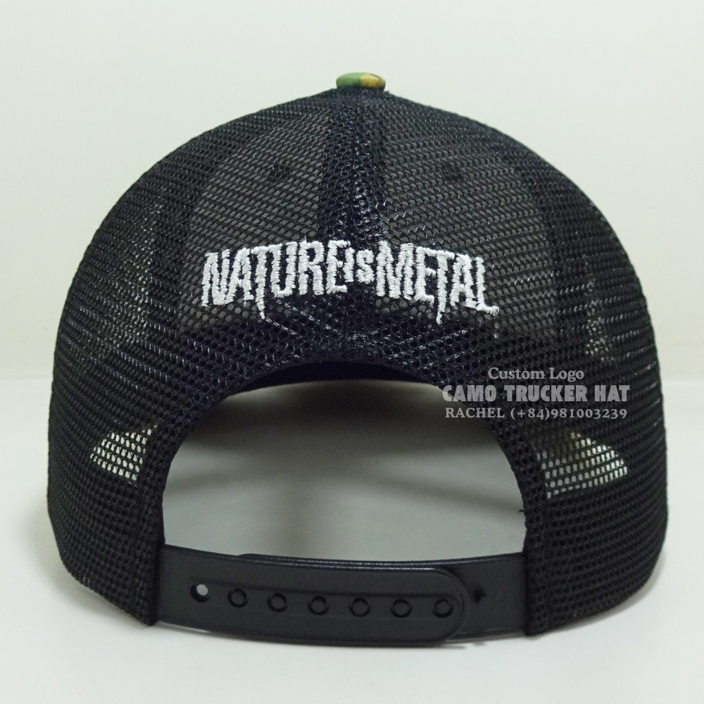 Leather Logo Patch R 112 Trucker Hats 6 Panel Camouflage/Black Embroidered Logo On Back Curved Hunting Fishing Outdoors Vietnam 7