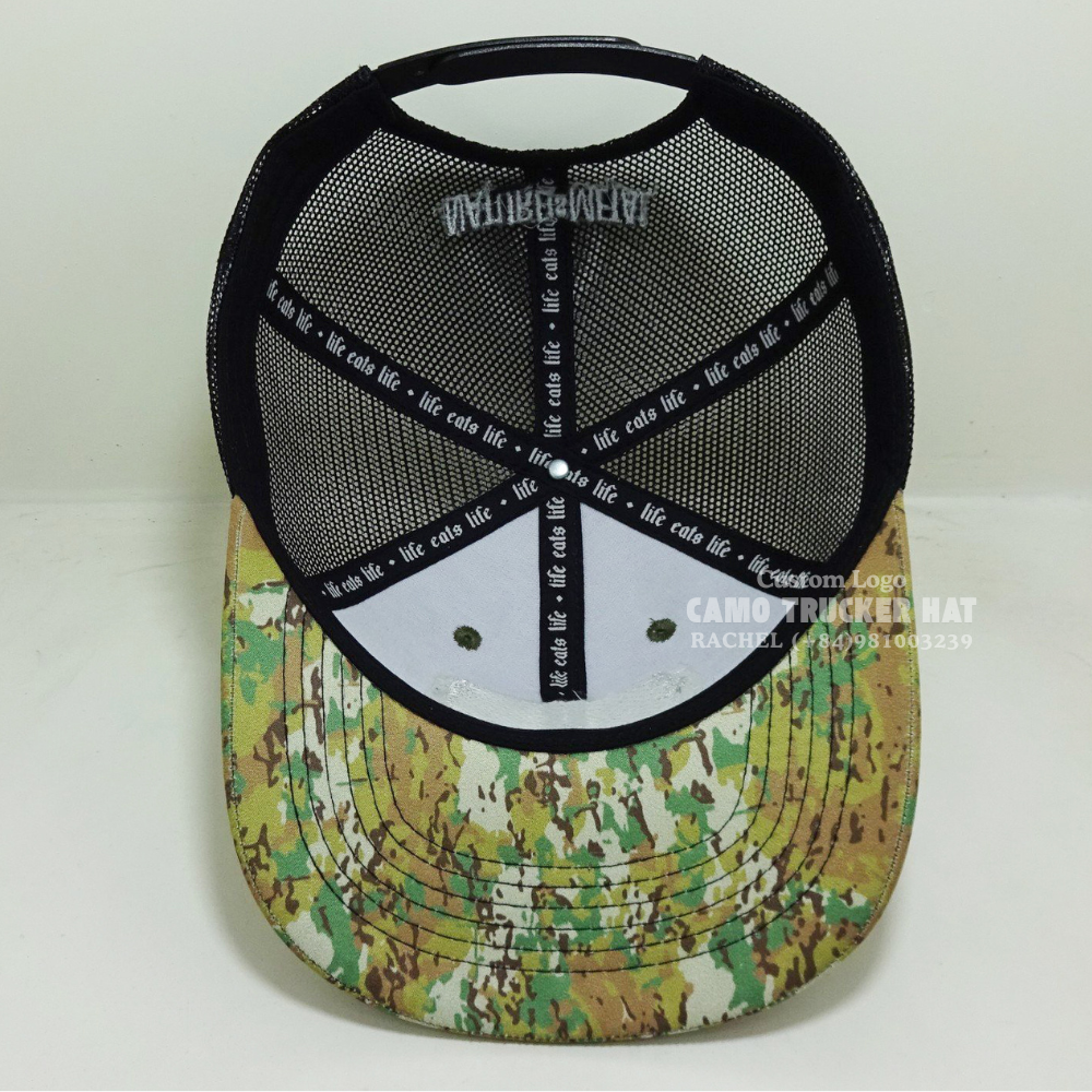 Leather Logo Patch R 112 Trucker Hats 6 Panel Camouflage/Black Embroidered Logo On Back Curved Hunting Fishing Outdoors Vietnam 6