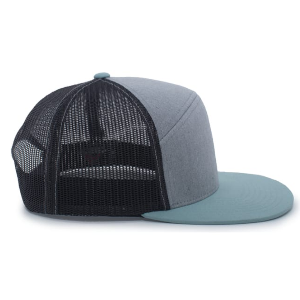 Leather Logo Patch Snapback Trucker Hat 7 Panel Gorras Structured Light Blue/Black Mesh Breathable Flat Brim Adjustable Closure 5
