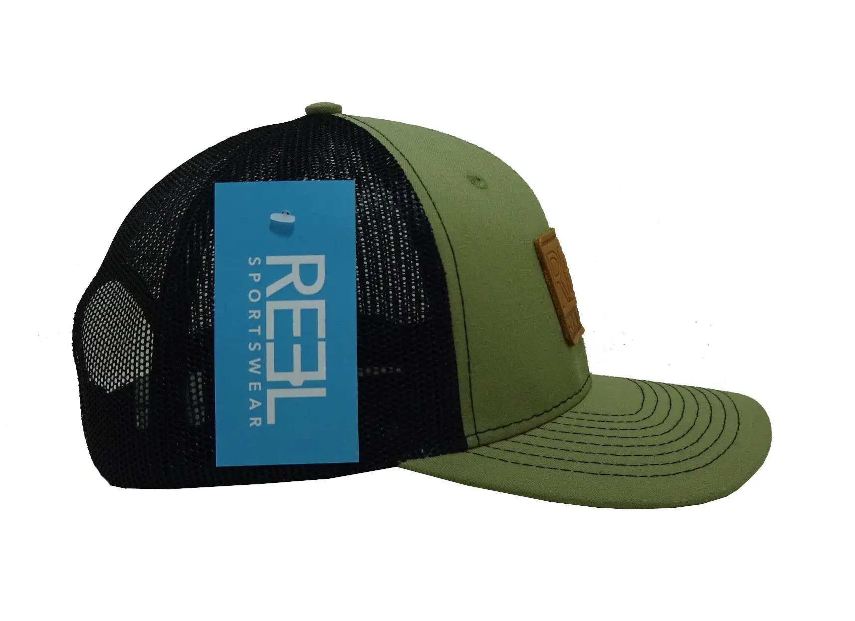 Leather Patch Logo 6-Panel Curved Brim Unisex High Quality Green Color Medium Profile Cotton and Mesh Fabric Trucker Hat 3