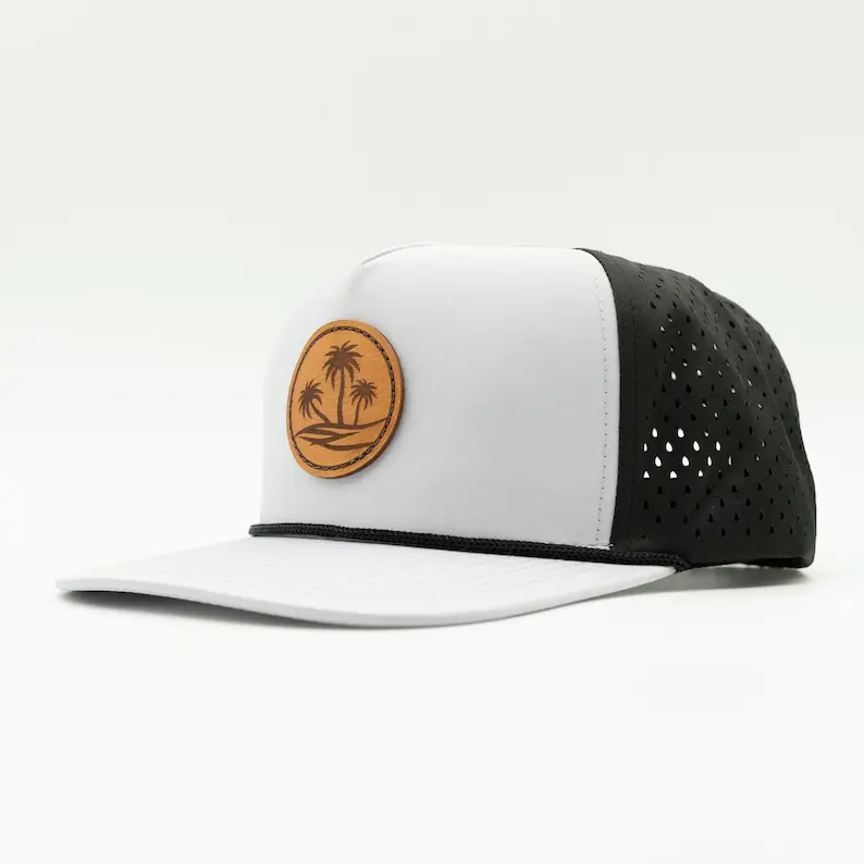 Leather Patch Logo Snapback Cap High Quality Rope Detail Vietnam Made Hat Laser Cut Holes Pre Curved Brim For Golf Casual L01 4