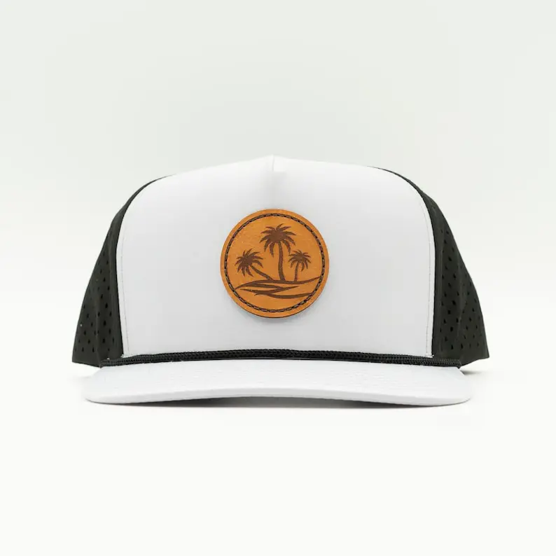 Leather Patch Logo Snapback Cap High Quality Rope Detail Vietnam Made Hat Laser Cut Holes Pre Curved Brim For Golf Casual L01 3