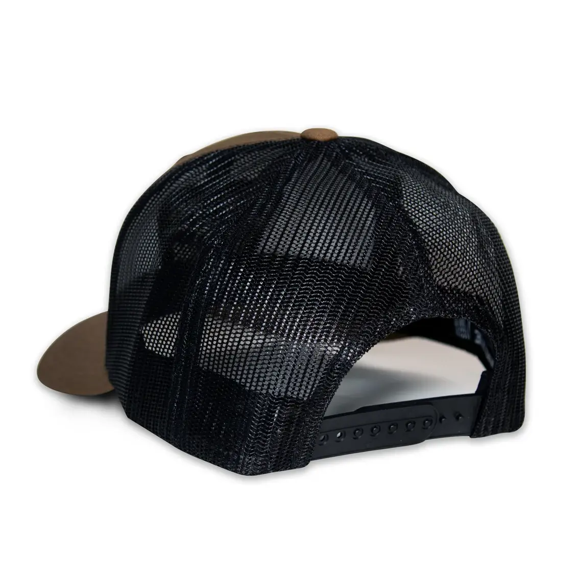 Medium Profile 6-Panel Woven Patch logo Curved Brim High Quality Brown Color Cotton and Mesh Fabric Trucker Hat for Men 4