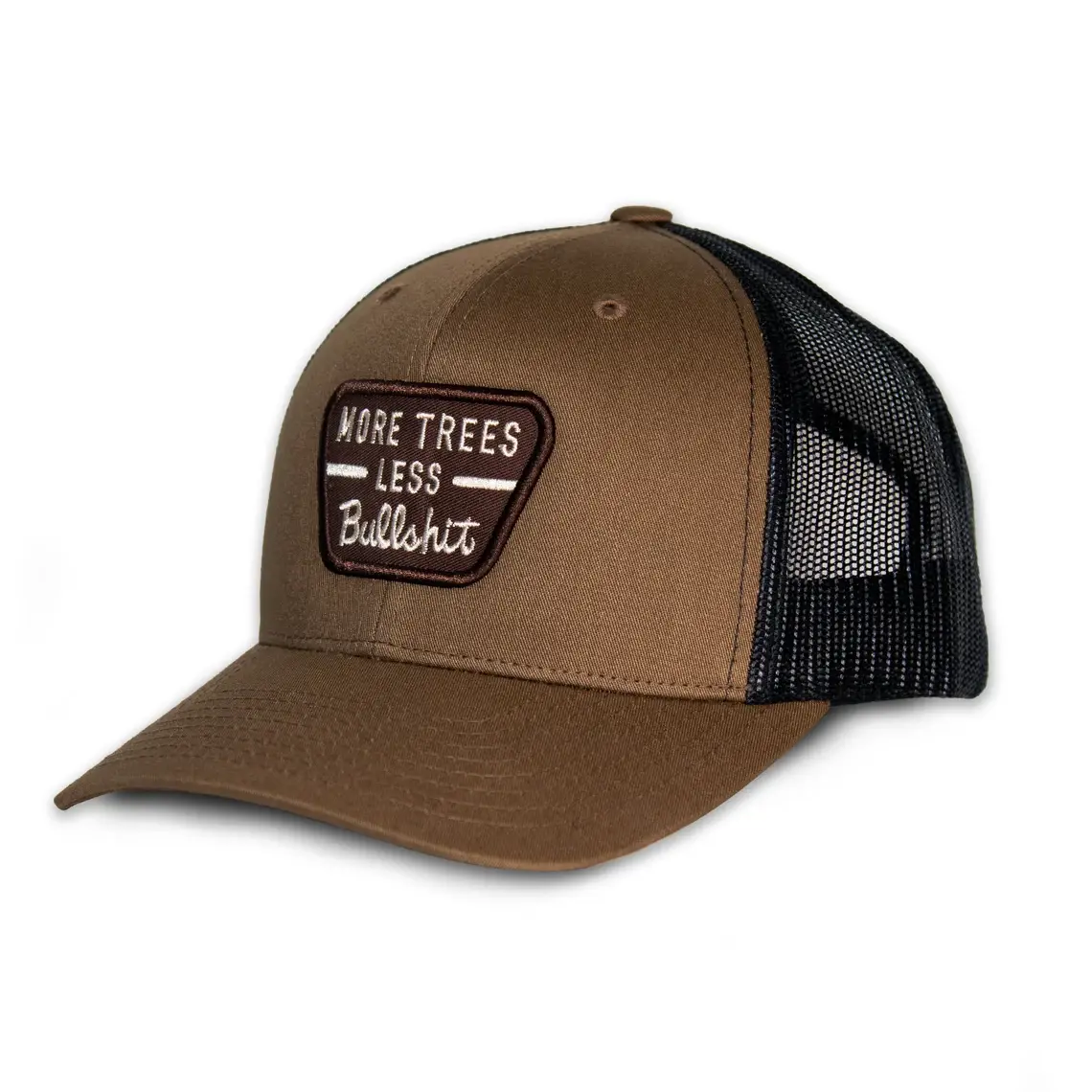 Medium Profile 6-Panel Woven Patch logo Curved Brim High Quality Brown Color Cotton and Mesh Fabric Trucker Hat for Men 2