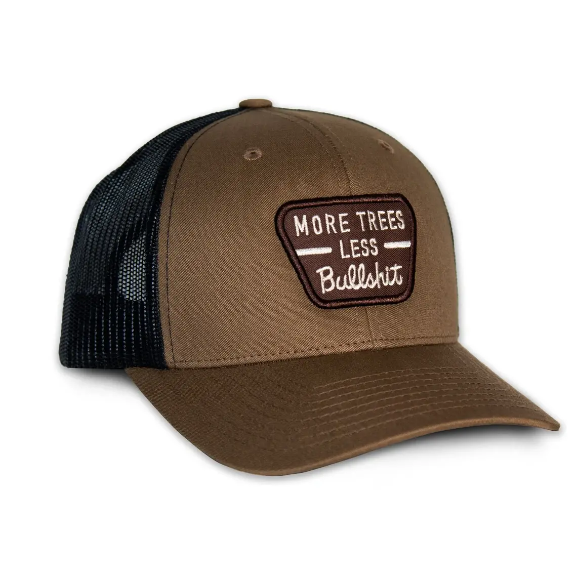 Medium Profile 6-Panel Woven Patch logo Curved Brim High Quality Brown Color Cotton and Mesh Fabric Trucker Hat for Men 3
