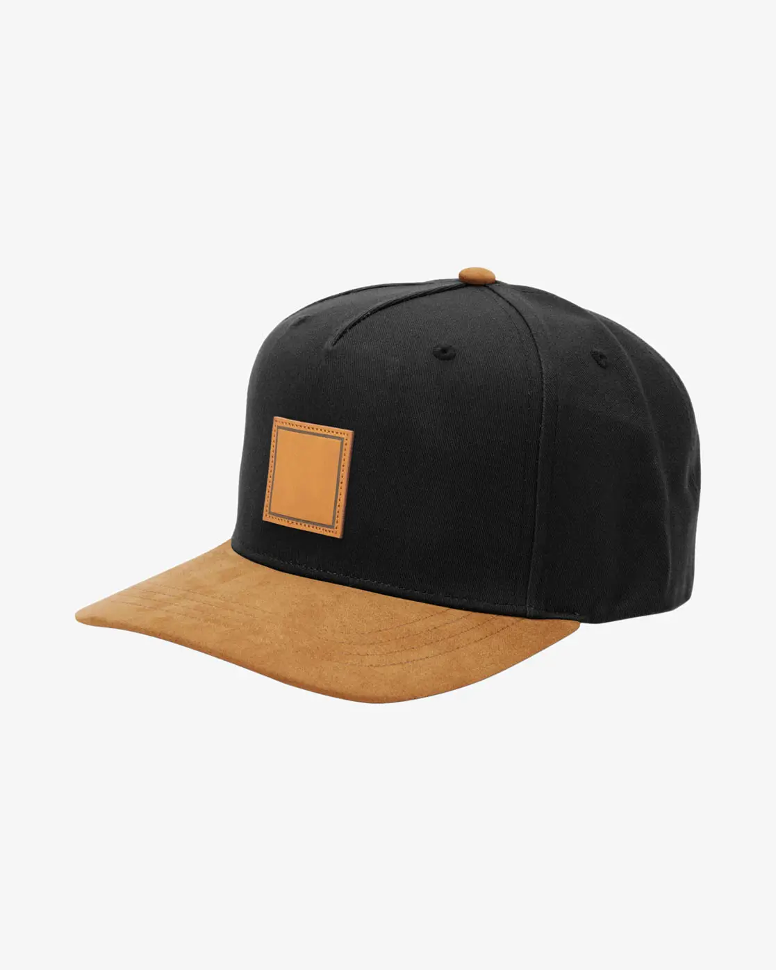 Mix Brown and Black Color Leather Patch Logo 5-Panel Curved Brim High Quality Medium Profile Adjustable Snapback Caps 2