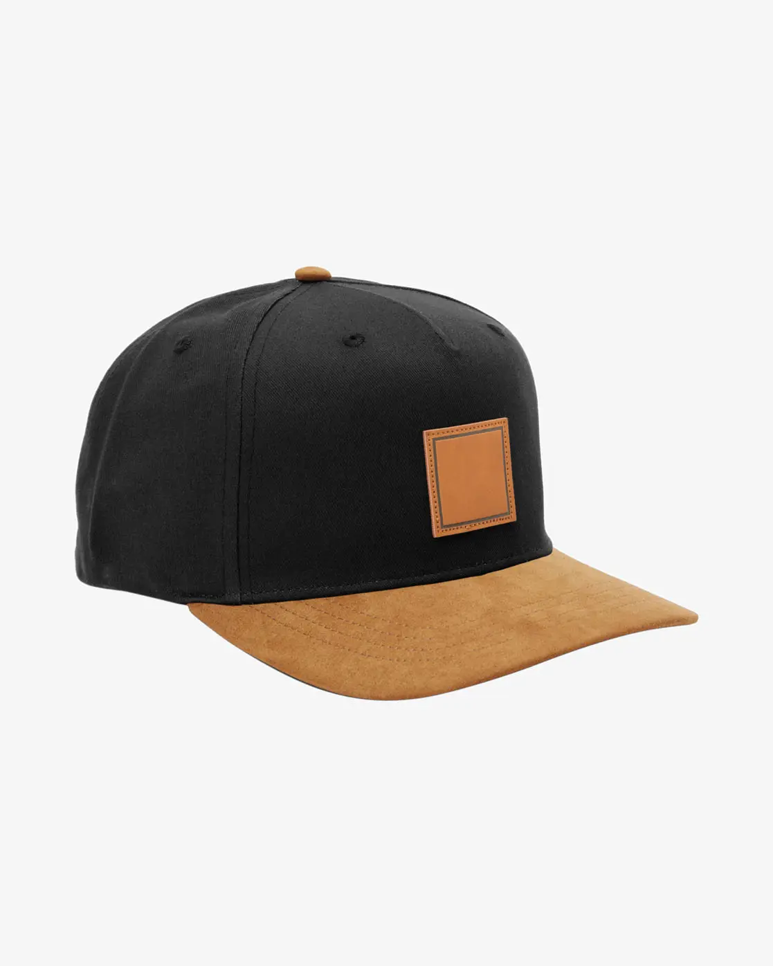 Mix Brown and Black Color Leather Patch Logo 5-Panel Curved Brim High Quality Medium Profile Adjustable Snapback Caps 3