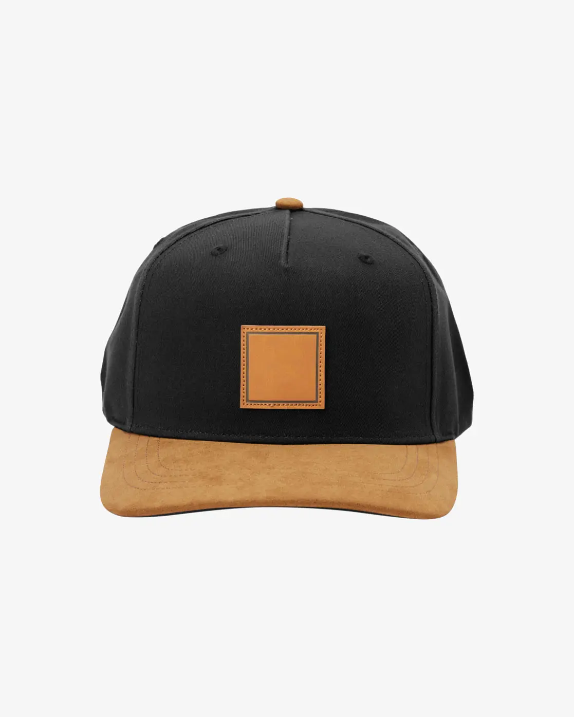 Mix Brown and Black Color Leather Patch Logo 5-Panel Curved Brim High Quality Medium Profile Adjustable Snapback Caps 1