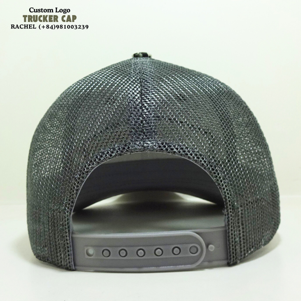 Modern Camouflage Trucker Hats 6 Panels Leather Logo Patch Gorras Structured Caps  Slightly Brim Inner Tag Snapback Closure OEM 6