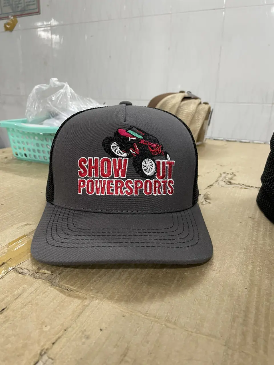 Motorcycle Running Man Custom Embroidery Logo Men Sport Caps Adult  Cotton/poly-twill Front Panels, Trucker Mesh Back Closure 2