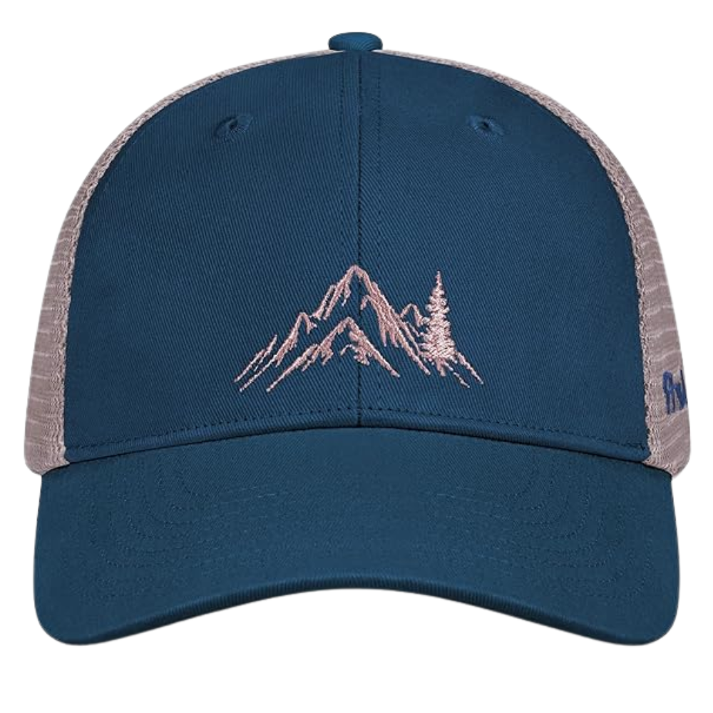 Mountain Embroidered Trucker Cap On Front And Left Side Custom Contrast Color Structured Fully Interior Tapes Your Own Logo OEM 2