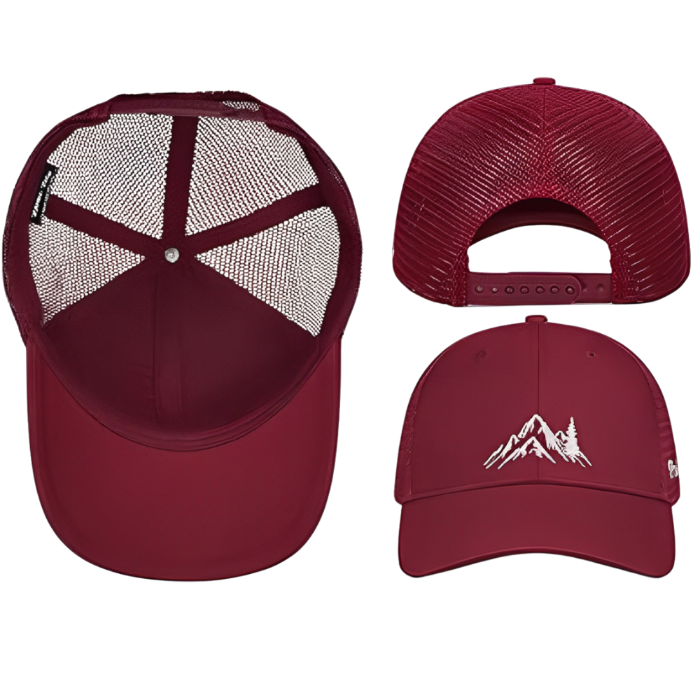 Mountain Embroidered Trucker Cap On Front And Left Side Custom Contrast Color Structured Fully Interior Tapes Your Own Logo OEM 5