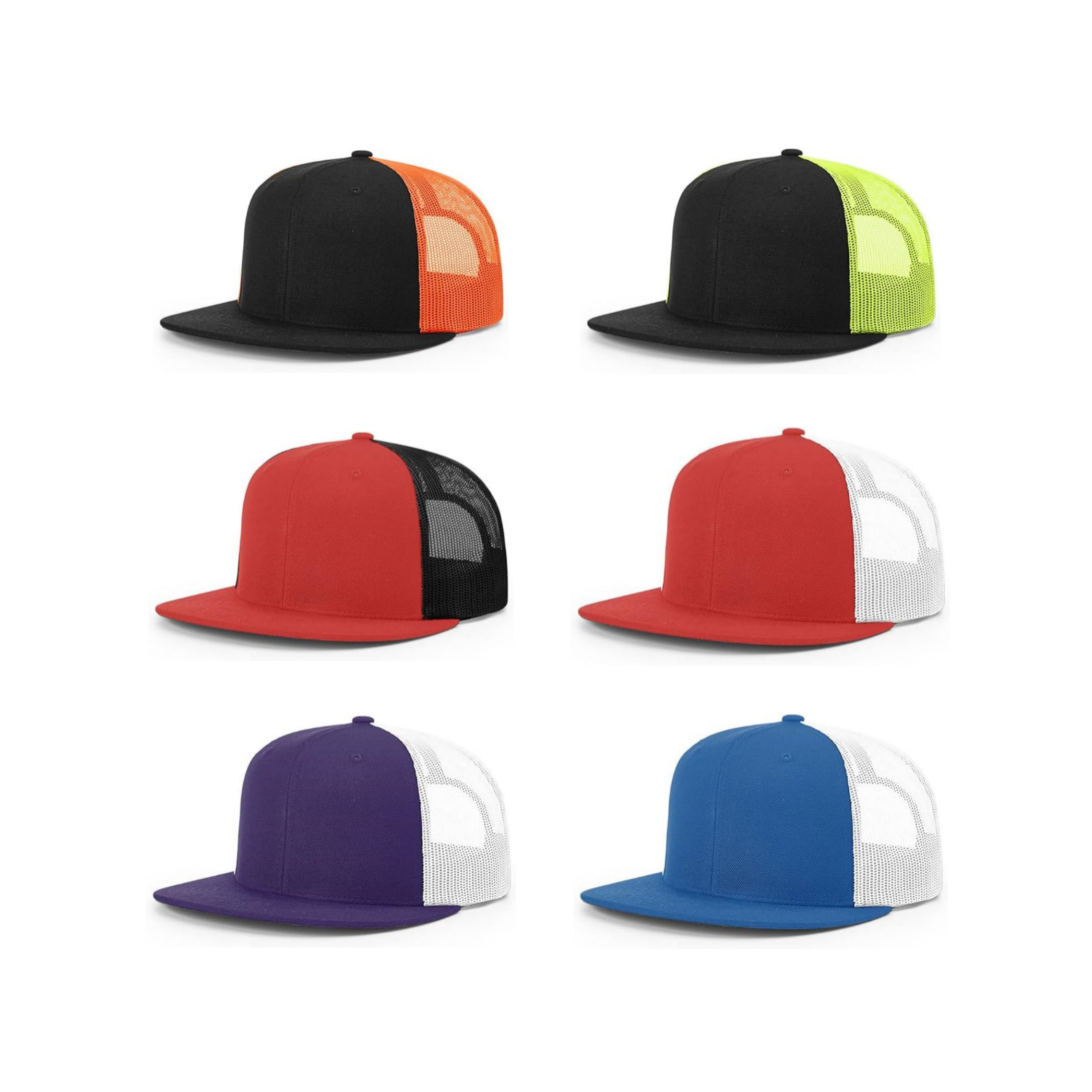 Multicolor Custom logo 6 Panel Cotton Sport Flat Brim Trucker Hats Hip Hop Classic Mesh Trucker Hats 1