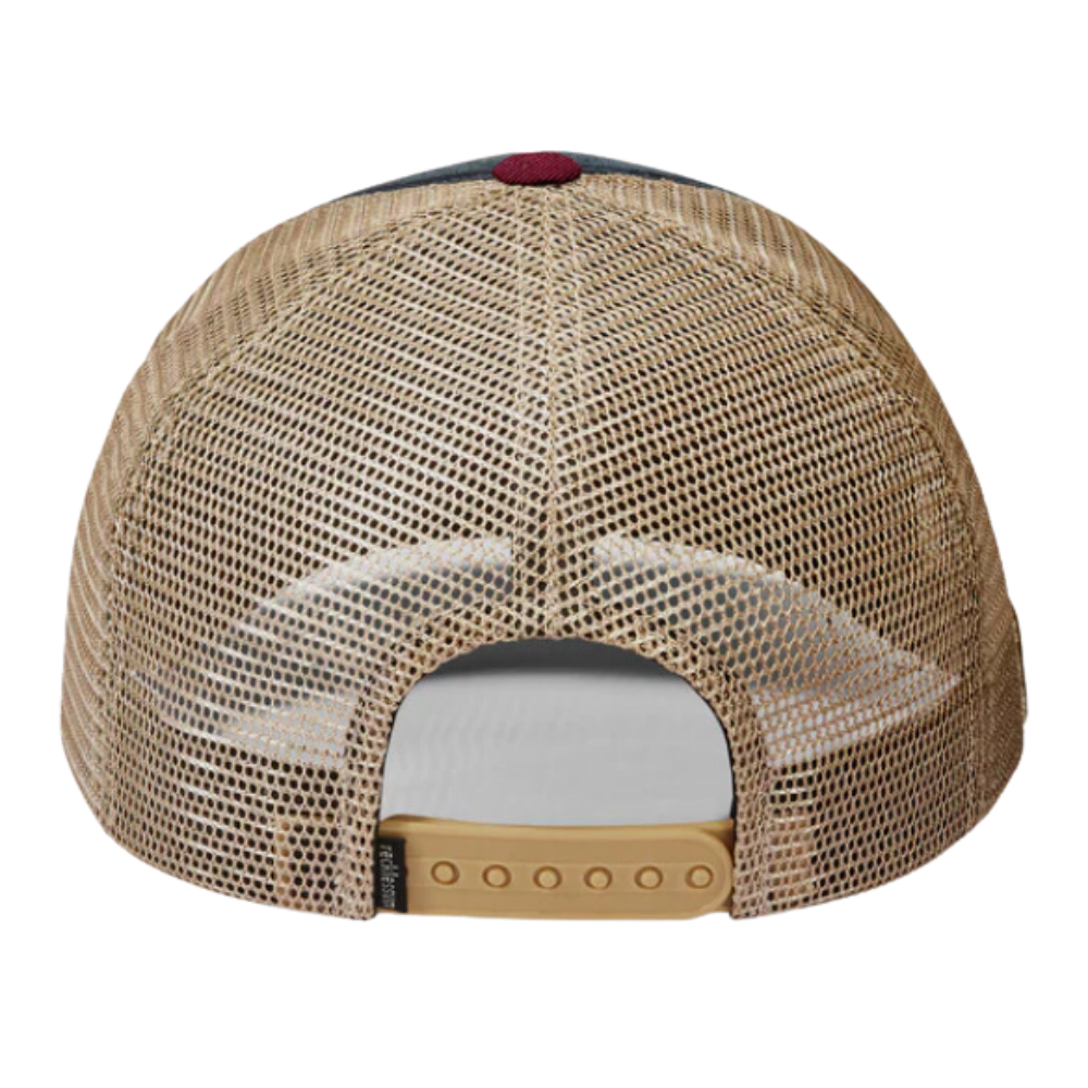 Navy Blue 5 Panel Trucker Hat Custom Red Brim and Yellow Mesh Breathable Adjustable Single Breasted Buckle for All Ages Unisex 6
