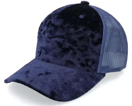 Navy Blue Color Velvet Trucker Hat Custom Logo 5-Panel Curved Brim High Quality Medium Profile Wholesale Products Trucker Hat 1