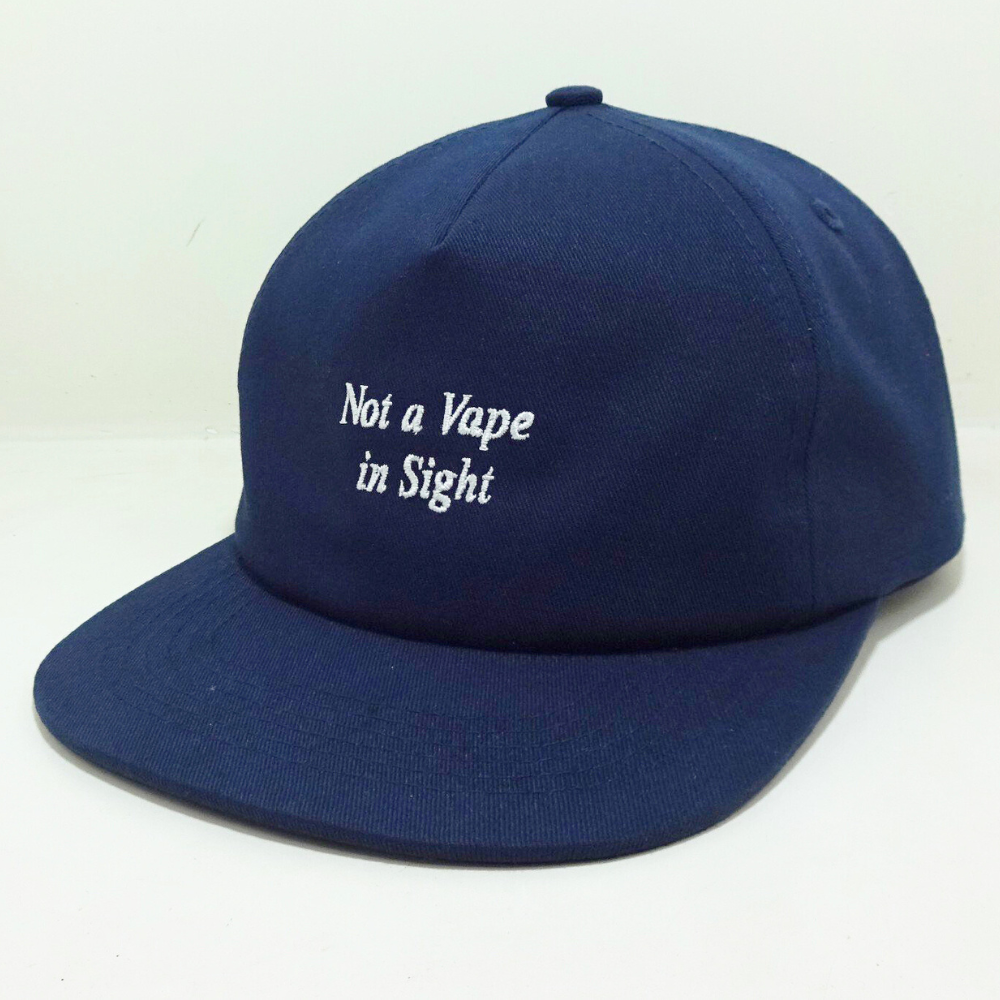 Navy Blue Embroidered Snapback 5 Panel Printed Inner Tape Custom Label On Sweatband Adjustable Single Row Buckle Plastic Closure 2