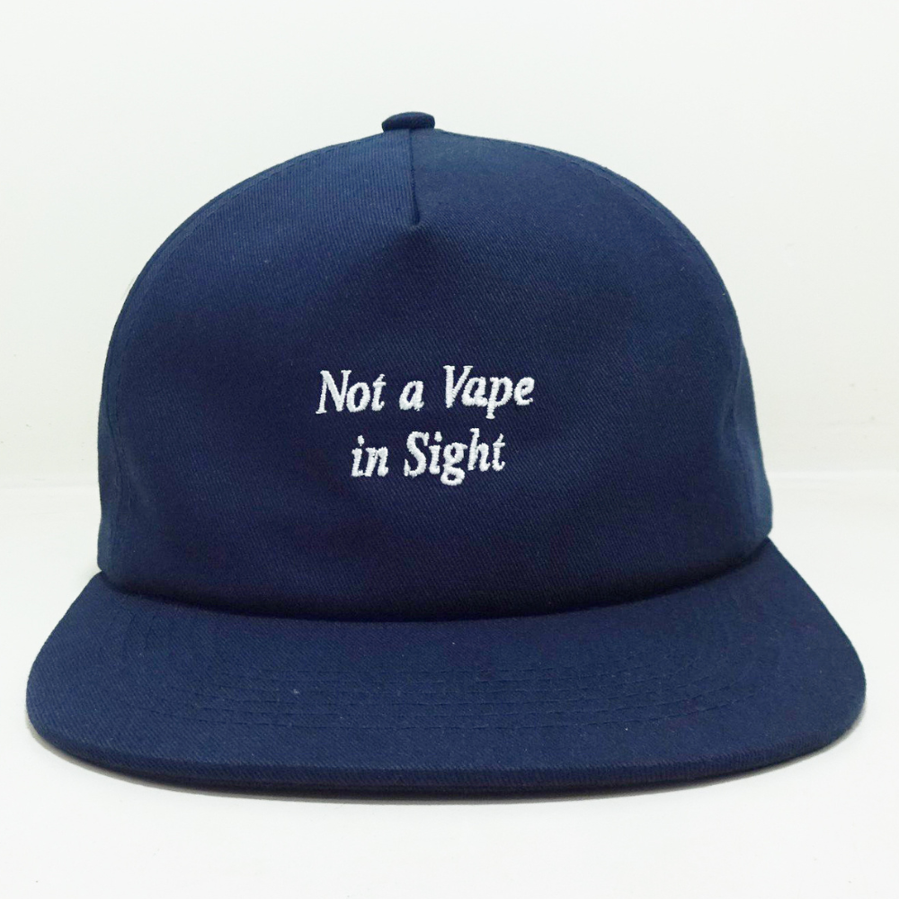 Navy Blue Embroidered Snapback 5 Panel Printed Inner Tape Custom Label On Sweatband Adjustable Single Row Buckle Plastic Closure 1