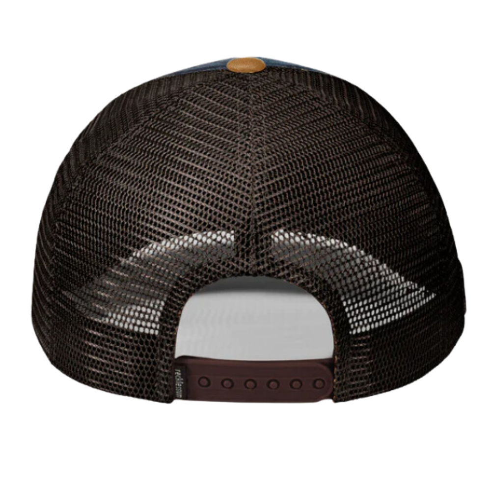 Navy Blue Light Brown 5 Panel Trucker Hat Custom Embroidered/PVC Logo Breathable Black Mesh Adjustable Single Breasted Buckle 6