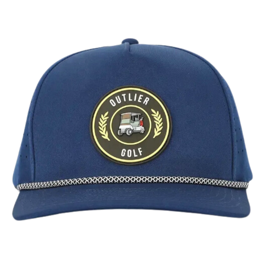 Navy Laser Cut Hole Perforated Waterproof Rope Hats Rubber/PVC Logo Patches 5 Panel Slightly Curved Brim Goft Items for All Ages 3