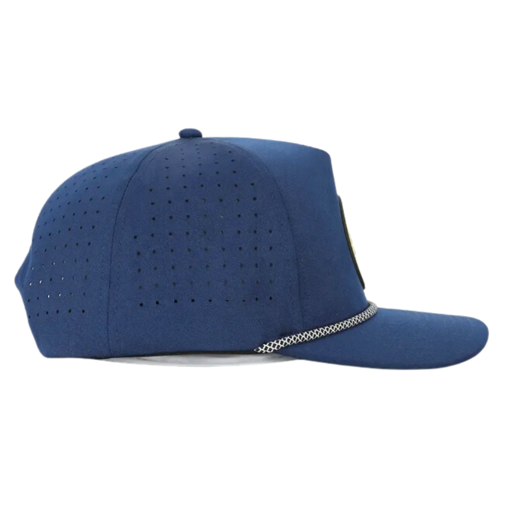 Navy Laser Cut Hole Perforated Waterproof Rope Hats Rubber/PVC Logo Patches 5 Panel Slightly Curved Brim Goft Items for All Ages 5