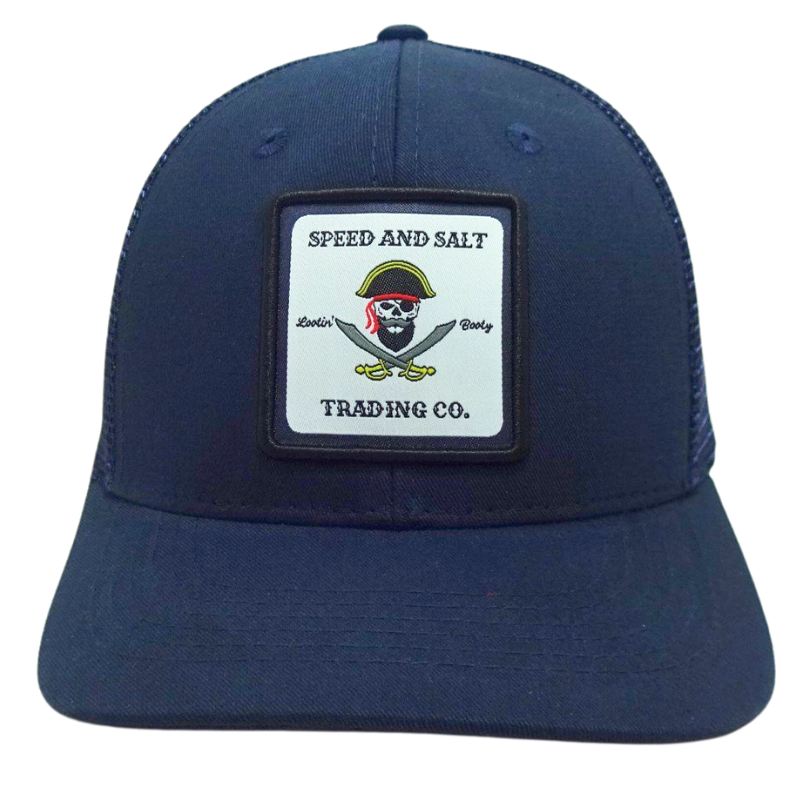 Navy Trucker Hat with Custom Woven Patch Mesh Back Structured 6 Panel Cap Adjustable Closure Fashion Caps Streetwear OEM Vietnam 3