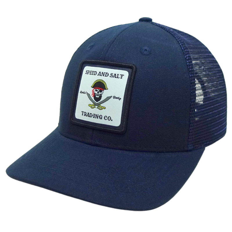 Navy Trucker Hat with Custom Woven Patch Mesh Back Structured 6 Panel Cap Adjustable Closure Fashion Caps Streetwear OEM Vietnam 2