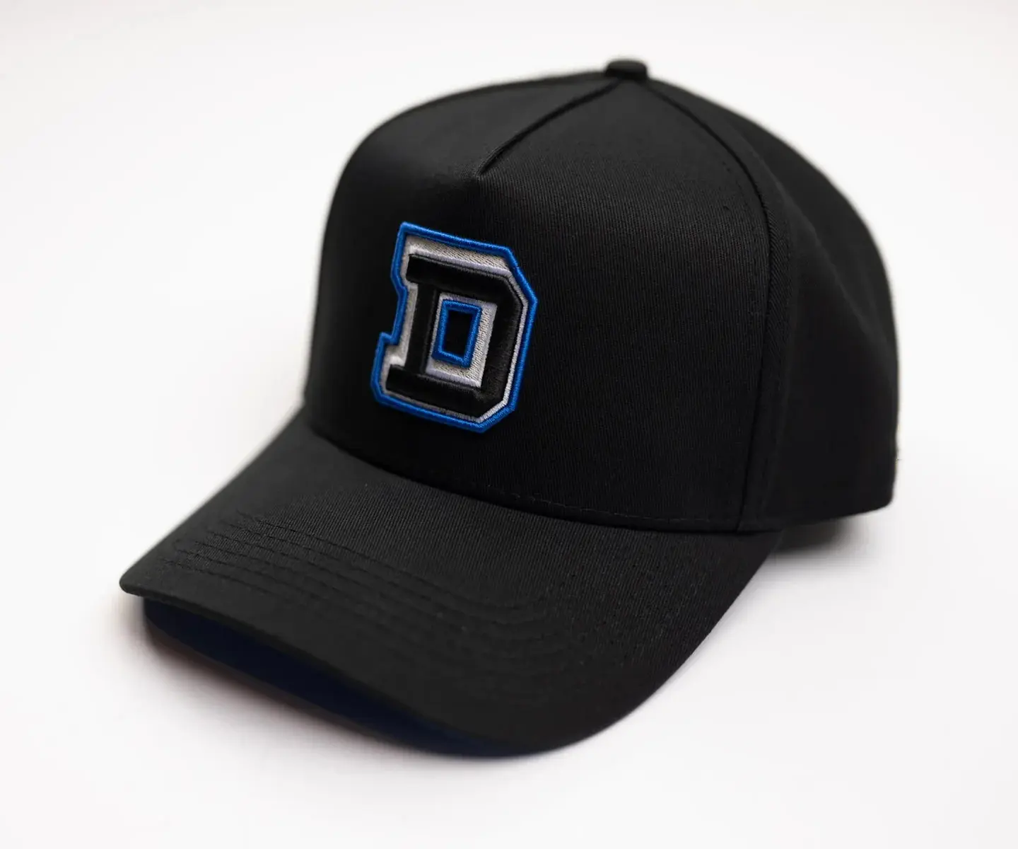 New Design Black Baseball Cap Embroidery Logo 5 Panel Customize High Quality Adjustable Head Protection Baseball Cap 1